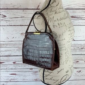Vintage 50s Brown Leather Alligator Skin Purse